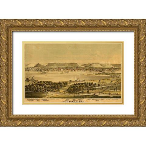 Winona-Minnesota 1874 Gold Ornate Wood Framed Art Print with Double Matting by Vintage Maps