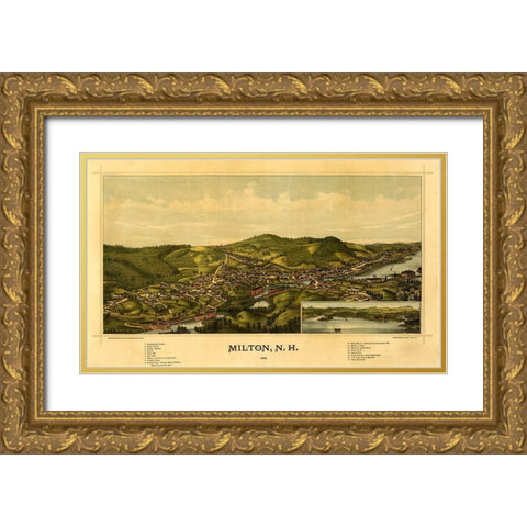 Milton-New Hampshire 1888 Gold Ornate Wood Framed Art Print with Double Matting by Vintage Maps