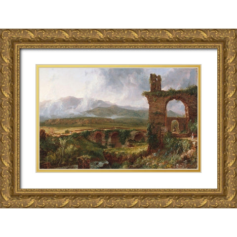 A View near Tivoli (Morning) Gold Ornate Wood Framed Art Print with Double Matting by Cole, Thomas