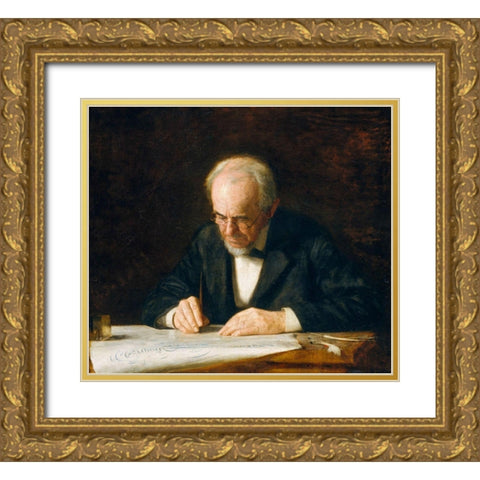 The Writing Master Gold Ornate Wood Framed Art Print with Double Matting by Eakins, Thomas