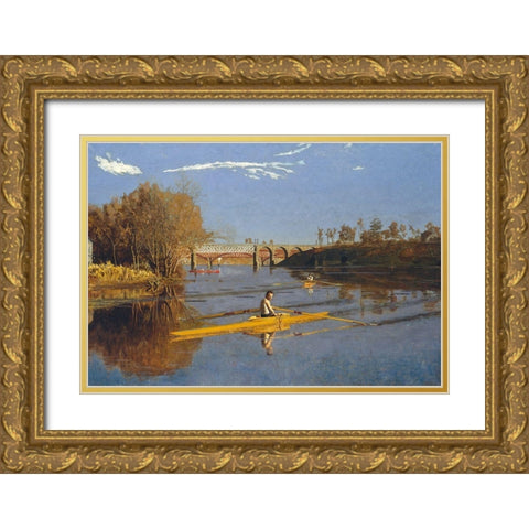 The Champion Single Sculls (Max Schmitt in a Single Scull) Gold Ornate Wood Framed Art Print with Double Matting by Eakins, Thomas