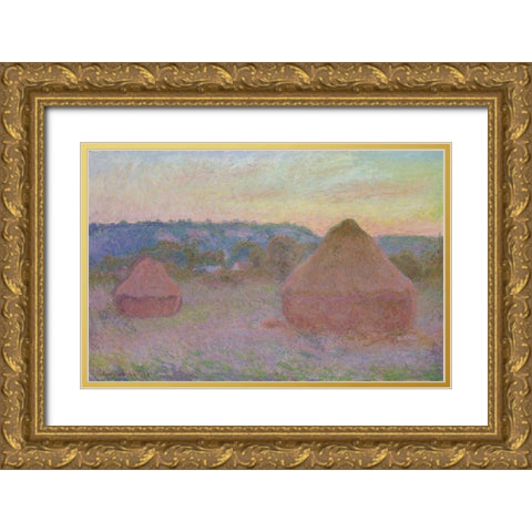 Stacks of Wheat (End of Day, Autumn) Gold Ornate Wood Framed Art Print with Double Matting by Monet, Claude