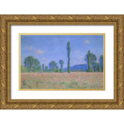 Poppy Field (Giverny) Gold Ornate Wood Framed Art Print with Double Matting by Monet, Claude