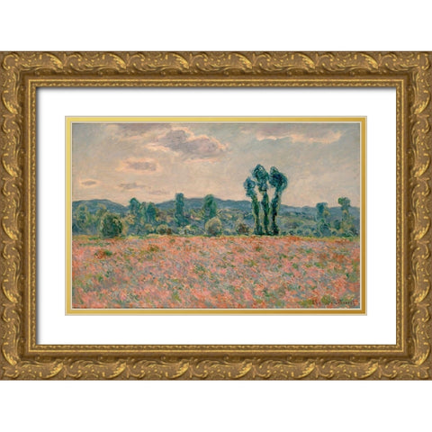 Poppy Field Gold Ornate Wood Framed Art Print with Double Matting by Monet, Claude
