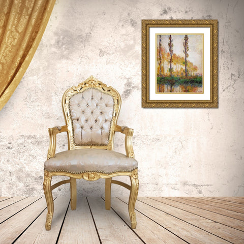 Poplars (Autumn) Gold Ornate Wood Framed Art Print with Double Matting by Monet, Claude