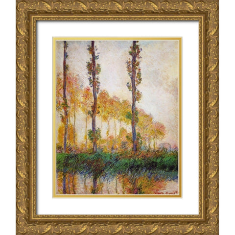 Poplars (Autumn) Gold Ornate Wood Framed Art Print with Double Matting by Monet, Claude