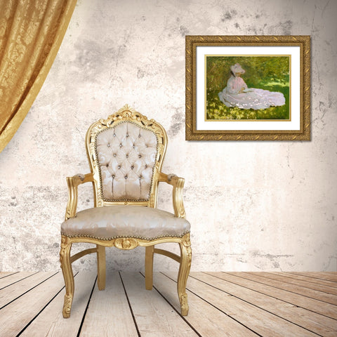 Springtime Gold Ornate Wood Framed Art Print with Double Matting by Monet, Claude