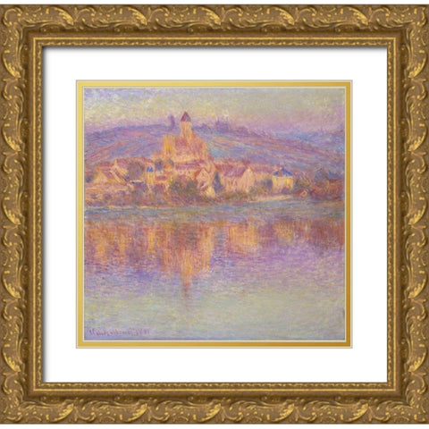 Vétheuil 1901 Gold Ornate Wood Framed Art Print with Double Matting by Monet, Claude