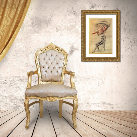 Caricature of a Man with a Big Cigar Gold Ornate Wood Framed Art Print with Double Matting by Monet, Claude