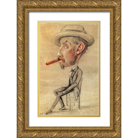 Caricature of a Man with a Big Cigar Gold Ornate Wood Framed Art Print with Double Matting by Monet, Claude