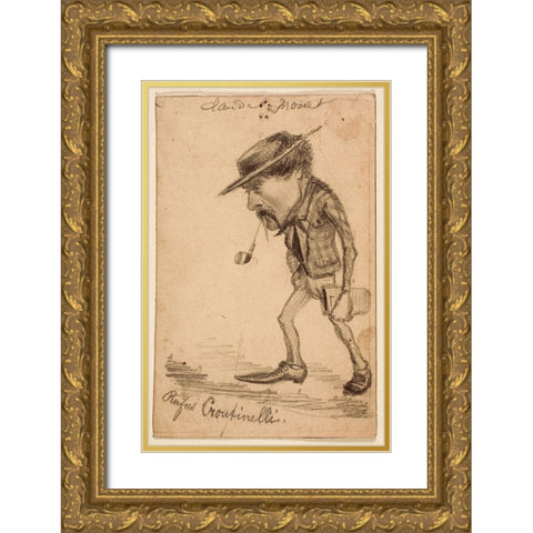 Caricature of Henri Cassinelli (“Rufus Croutinelliâ€) Gold Ornate Wood Framed Art Print with Double Matting by Monet, Claude