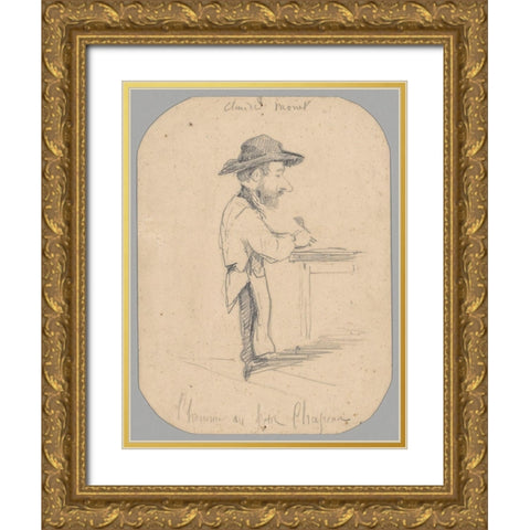 Caricature of a Man in the Small Hat Gold Ornate Wood Framed Art Print with Double Matting by Monet, Claude