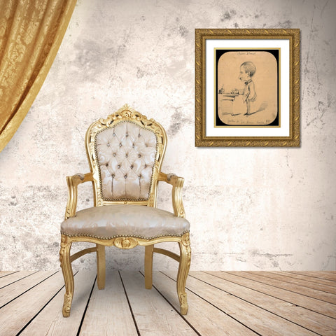 Caricature of a Man Standing by Desk Gold Ornate Wood Framed Art Print with Double Matting by Monet, Claude