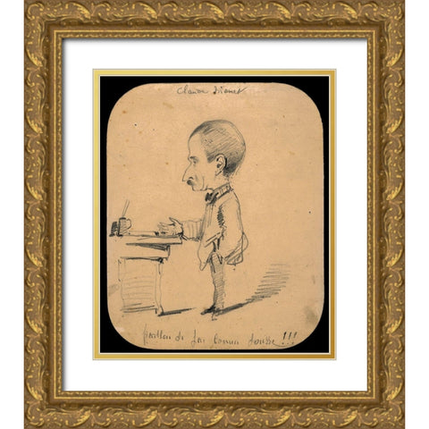 Caricature of a Man Standing by Desk Gold Ornate Wood Framed Art Print with Double Matting by Monet, Claude