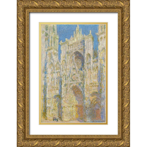 Rouen Cathedral, West Façade, Sunlight Gold Ornate Wood Framed Art Print with Double Matting by Monet, Claude