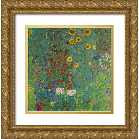 Farm Garden with Sunflowers Gold Ornate Wood Framed Art Print with Double Matting by Klimt, Gustav