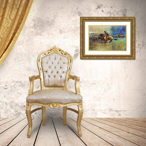 The Stampede Gold Ornate Wood Framed Art Print with Double Matting by Remington, Frederic