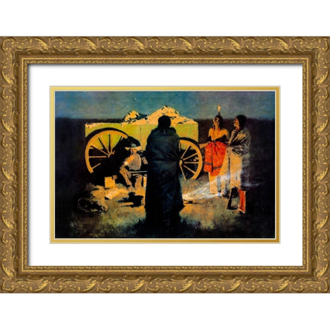 Shotgun Hospitality Gold Ornate Wood Framed Art Print with Double Matting by Remington, Frederic