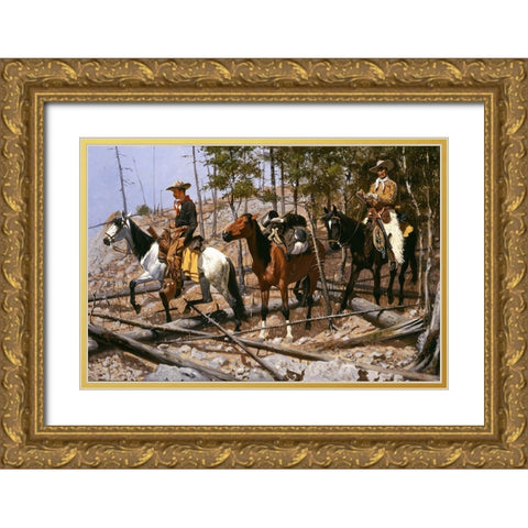 Prospecting for Cattle Range Gold Ornate Wood Framed Art Print with Double Matting by Remington, Frederic