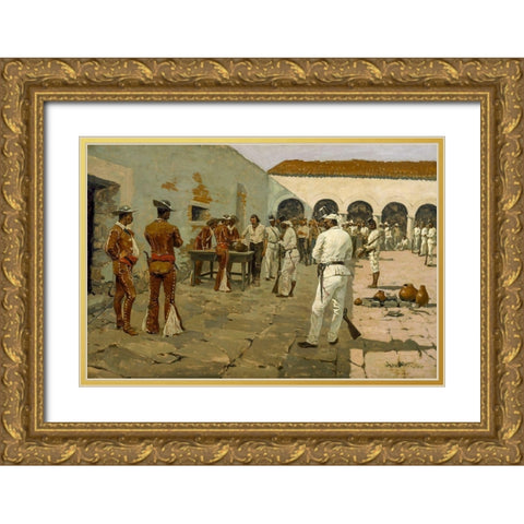The Mier Expedition The Drawing of the Black Bean Gold Ornate Wood Framed Art Print with Double Matting by Remington, Frederic