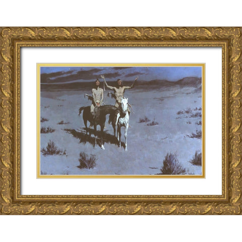 Pretty Mother of the Night—White Otter is No Longer a Boy Gold Ornate Wood Framed Art Print with Double Matting by Remington, Frederic