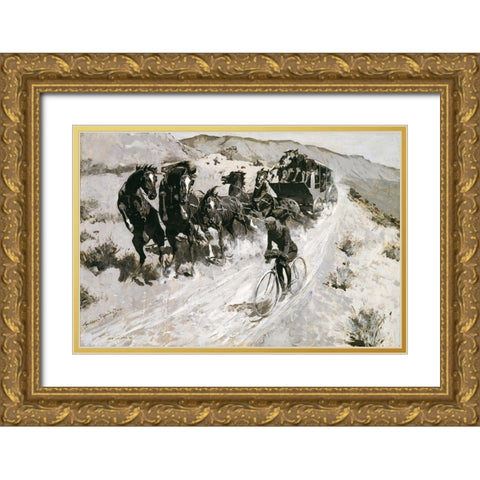 The Right of the Road Gold Ornate Wood Framed Art Print with Double Matting by Remington, Frederic