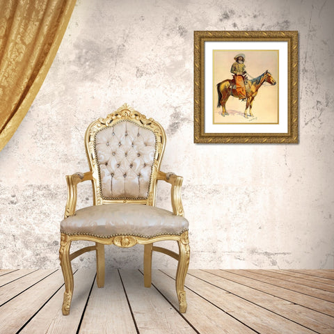Arizona cowboy Gold Ornate Wood Framed Art Print with Double Matting by Remington, Frederic