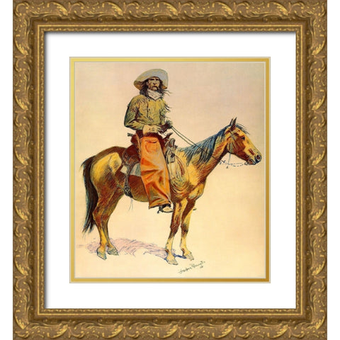 Arizona cowboy Gold Ornate Wood Framed Art Print with Double Matting by Remington, Frederic