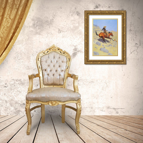 The Cowboy Gold Ornate Wood Framed Art Print with Double Matting by Remington, Frederic
