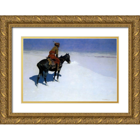 The Scout, Friends or Foes Gold Ornate Wood Framed Art Print with Double Matting by Remington, Frederic