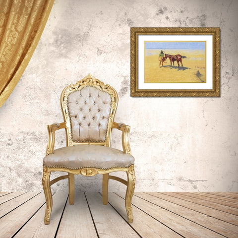 Ridden Down Gold Ornate Wood Framed Art Print with Double Matting by Remington, Frederic