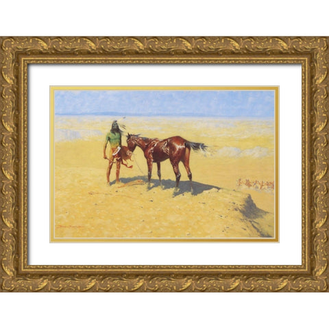 Ridden Down Gold Ornate Wood Framed Art Print with Double Matting by Remington, Frederic