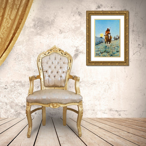 The Outlier Gold Ornate Wood Framed Art Print with Double Matting by Remington, Frederic