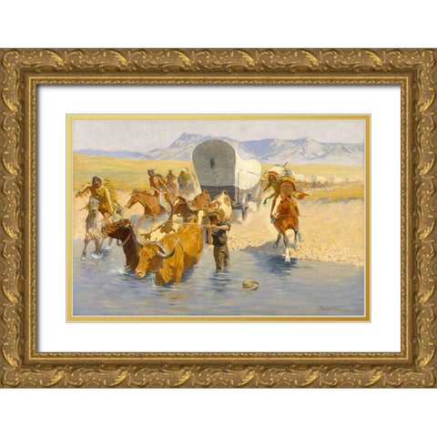 The Emigrants Gold Ornate Wood Framed Art Print with Double Matting by Remington, Frederic