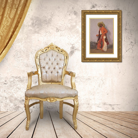 A Vaquero Red Gold Ornate Wood Framed Art Print with Double Matting by Remington, Frederic