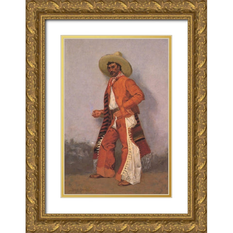 A Vaquero Red Gold Ornate Wood Framed Art Print with Double Matting by Remington, Frederic