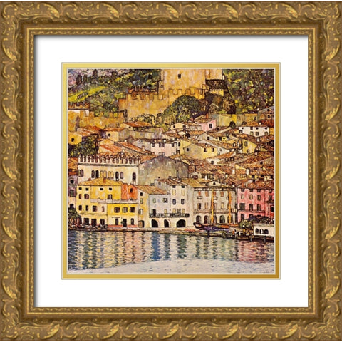 Malcesine On Lake Garda 1913 Gold Ornate Wood Framed Art Print with Double Matting by Klimt, Gustav