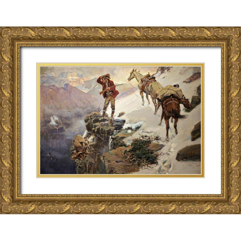 Meats Not Meat Til Its In The Pan Gold Ornate Wood Framed Art Print with Double Matting by Russell, Charles Marion