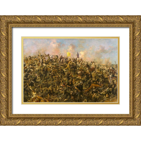 Custers Last Stand Gold Ornate Wood Framed Art Print with Double Matting by Edgar Samuel Paxson