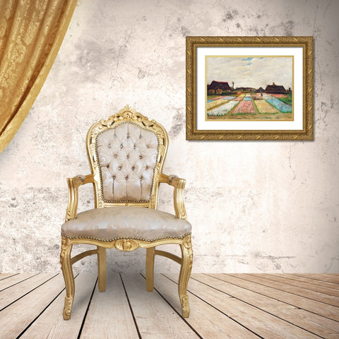 Flower Beds in Holland (1883) Gold Ornate Wood Framed Art Print with Double Matting by Van Gogh, Vincent