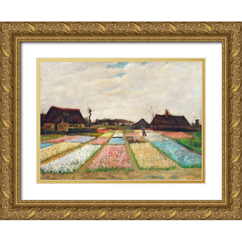 Flower Beds in Holland (1883) Gold Ornate Wood Framed Art Print with Double Matting by Van Gogh, Vincent