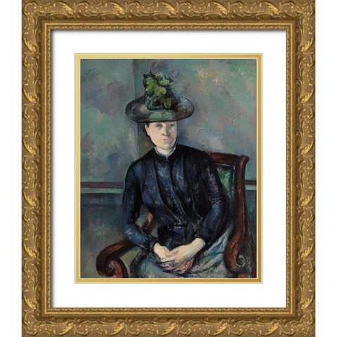 Madame Cézanne with Green Hat  Gold Ornate Wood Framed Art Print with Double Matting by Cezanne, Paul