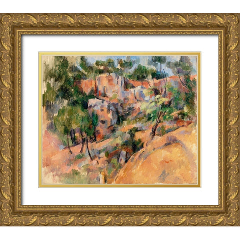 Bibémus Quarry Gold Ornate Wood Framed Art Print with Double Matting by Cezanne, Paul