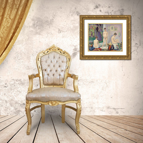Models Gold Ornate Wood Framed Art Print with Double Matting by Seurat, Georges