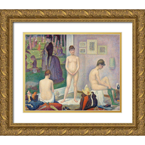 Models Gold Ornate Wood Framed Art Print with Double Matting by Seurat, Georges
