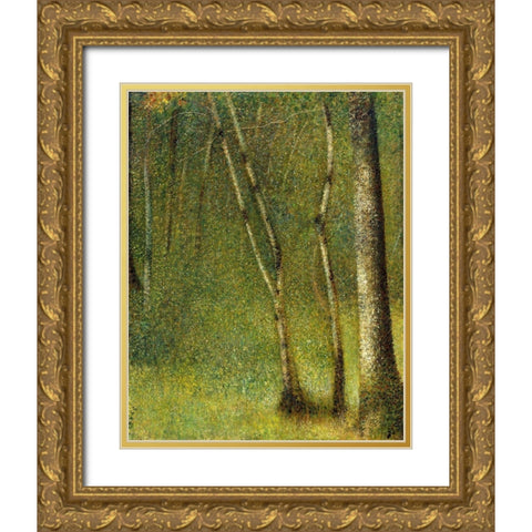 The Forest at Pontaubert  Gold Ornate Wood Framed Art Print with Double Matting by Seurat, Georges