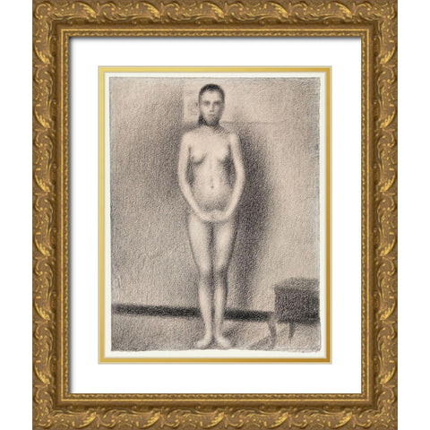 Study for Poseuses Gold Ornate Wood Framed Art Print with Double Matting by Seurat, Georges