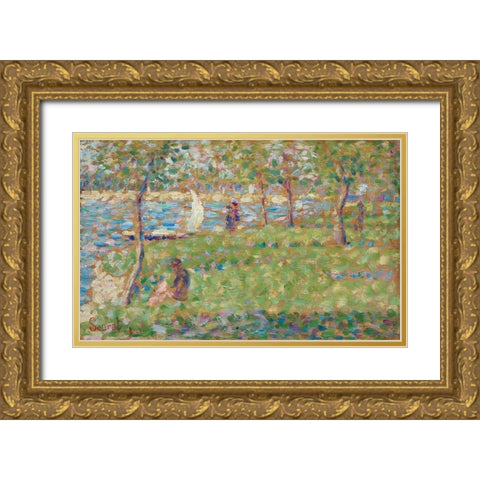 Study for La Grande Jatte Gold Ornate Wood Framed Art Print with Double Matting by Seurat, Georges