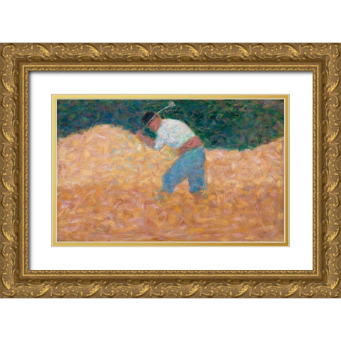 The Stone Breaker Gold Ornate Wood Framed Art Print with Double Matting by Seurat, Georges