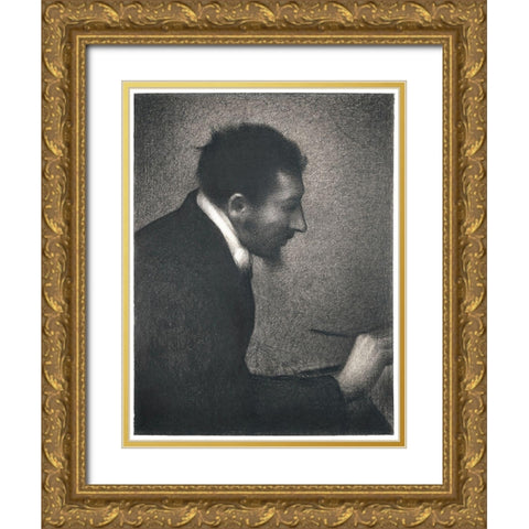 Aman-Jean, Portrait of Edmond Francois Aman-Jean Gold Ornate Wood Framed Art Print with Double Matting by Seurat, Georges